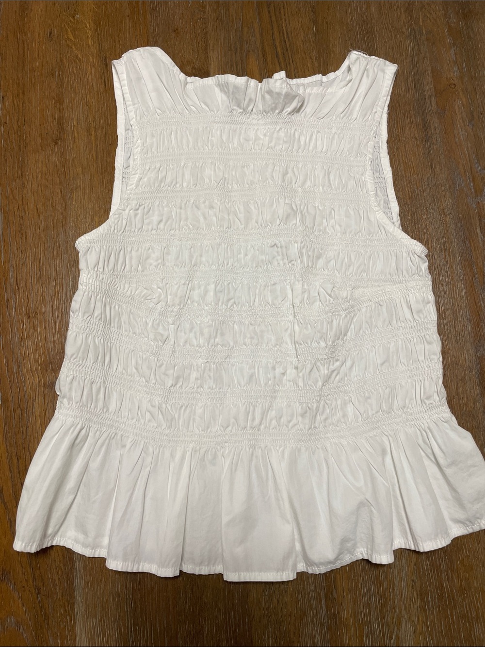 Smocked Ruffled White Sleeveless Peplum Tank Top